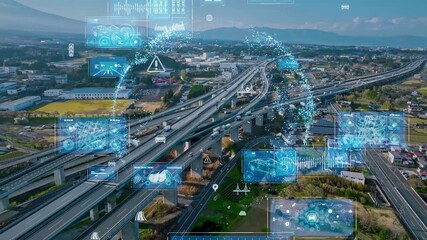 road, traffic, data, dx, digital transformation, its, maas, technology, future, infrastructure, logistics, cloud, aerial view, bird eye view, drone, ai, iot, 5g, network, sensor, analysis, control, op - Powered by Adobe