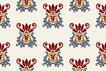 Ikat floral paisley embroidery on white background.Ikat ethnic oriental pattern traditional.Aztec style abstract vector illustration.design for texture,fabric,clothing,wrapping,decoration,sarong,scarf