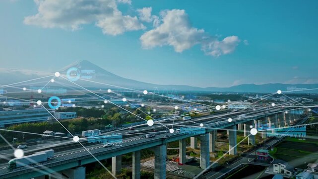 高速道路空撮と通信ネットワークのコンセプト
