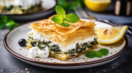 Delicious spanakopita with lemon and mint.