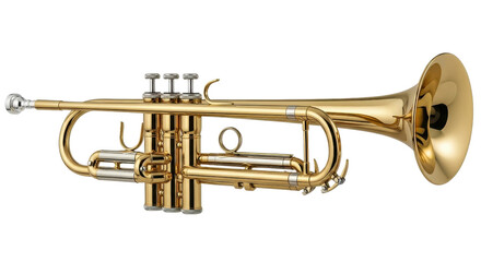 Obraz premium Bright Gold Brass Trumpet Musical Instrument Product Shot Isolated on White Background