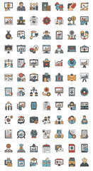 Fototapeta premium A collection of diverse business and finance icons depicting various aspects of work, strategy, and communication.