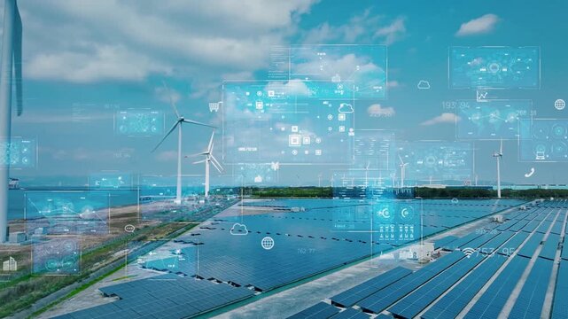 Renewable energy power plant aerial view and environmental technology concept