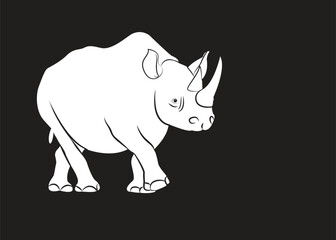 Image of a white rhinoceros. Dark background. Isolated background. Vector illustration.