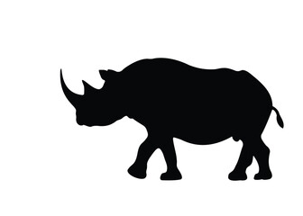 Black silhouette of rhinoceros. Wild animal. Isolated background. Vector illustration.