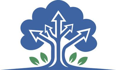 Growth Path Tree Logo, Directional Tree of Choices, Eco Development and Progress Icon