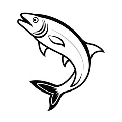 jumping salmon fish illustration black and white