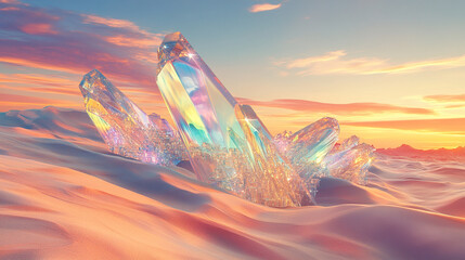 a crystal prism 3d ethereal desert scape