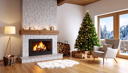 Cozy Christmas living room with fireplace and tree (1)