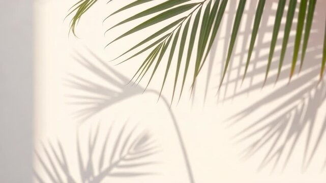 The shadow of palm leaves creates a beautiful pattern on a lightcolored wall