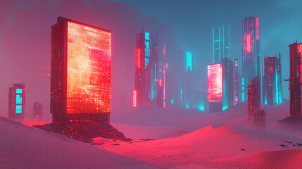 a neon cyberpunk futuristic endless desert