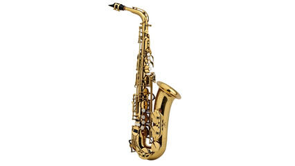 Naklejka premium Isolated saxophone brass instrument wind musical alto jazz band orchestra concert performance stage music 100 on transparent background