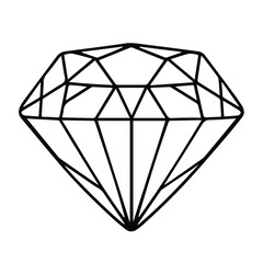 Diamond graphic illustration with geometric facets in a black and white style. Simple, outlined design for use in graphic design, fashion, or jewelry branding.