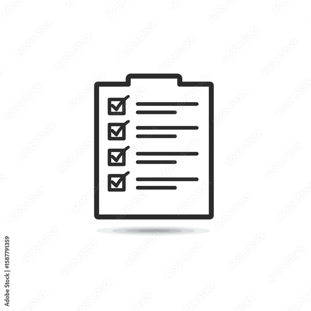 Fototapete a clipboard with a checklist, showing four items marked with checkmarks, and several lines of text.
