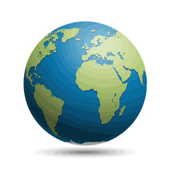 Illustration of a globe showing continents like Africa, Europe, and South America, with blue oceans and a drop shadow.