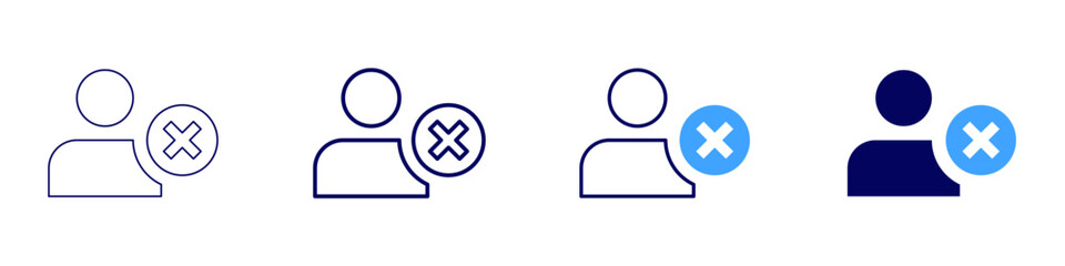 Delete account icon in 4 different styles. Thin Line, Line, Bold Line, Duotone. Duotone style. Editable stroke