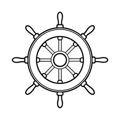 Obraz premium ship wheel nautical steering outline vector art