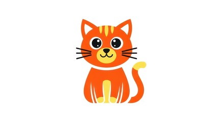 Obraz premium Adorable cartoon orange tabby cat sitting, cheerful expression, simple design.