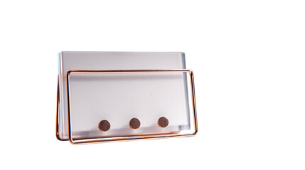 A frosted glass note holder with minimalist design, white background --ar 16:9
