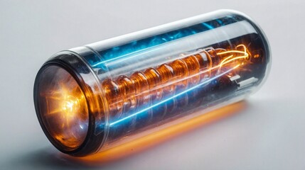 Naklejka premium Glowing Energy Capsule in Glass Tube on White Background