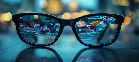 A trader’s glasses reflecting a live crypto graph 