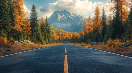 Straight Asphalt Road In The Forest.