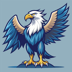 Obraz premium Bald eagle vector illustration: cartoon animal in flight with spread wings, a symbol of freedom