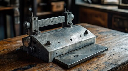 Fototapeta premium Vintage retro silver metal printer machine.