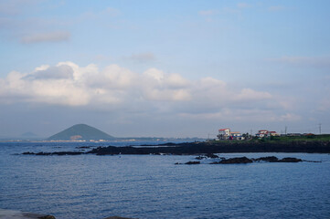 Coastal Village and Volcanic Hill in Jeju Island, Korea