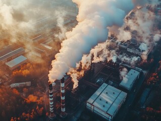 White smoke coming out of chimney in industry. 