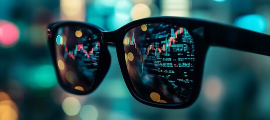 A trader’s glasses reflecting a live crypto graph 