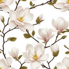 Seamless pattern of white magnolia flowers