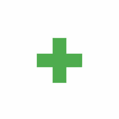 Fototapeta premium Flat medical cross logo in solid green color, minimal and clean, white background_
