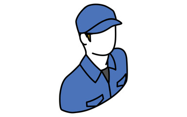 帽子を被った作業着の整備士、シンプルでかわいいアイソメトリックの線画アイコン