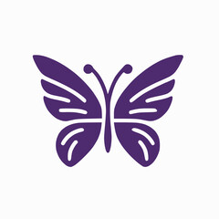 Solid purple butterfly logo with symmetrical wings, simple lines