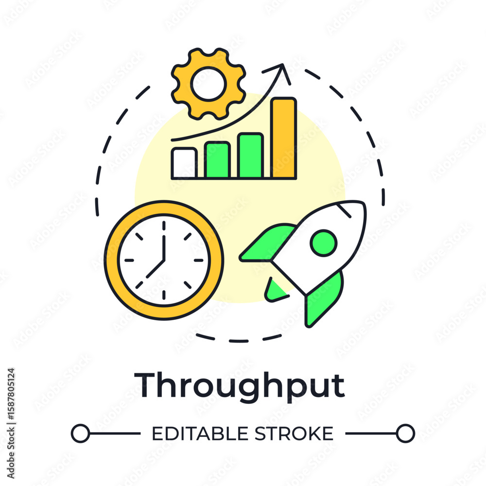 Poster throughput multi color concept icon. actual performance and efficiency. capacity management metric. 