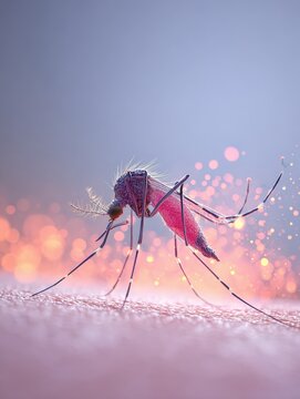 Oropouche Virus concept with mosquito biting skin and transmitting tropical disease in high detail close-up scene