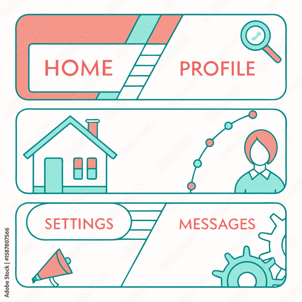 Poster a stylized graphic featuring a user interface design showcasing essential navigation elements such a