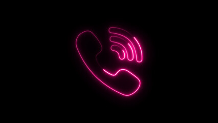 Fototapeta premium Glowing neon pink phone icon illustrating communication and contact on black background