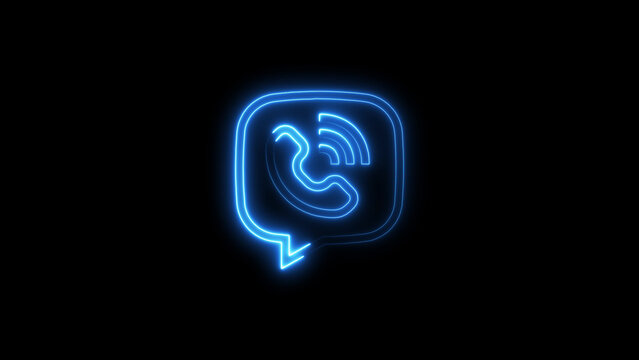 Vibrant blue neon illuminated viber logo on a deep black background for branding