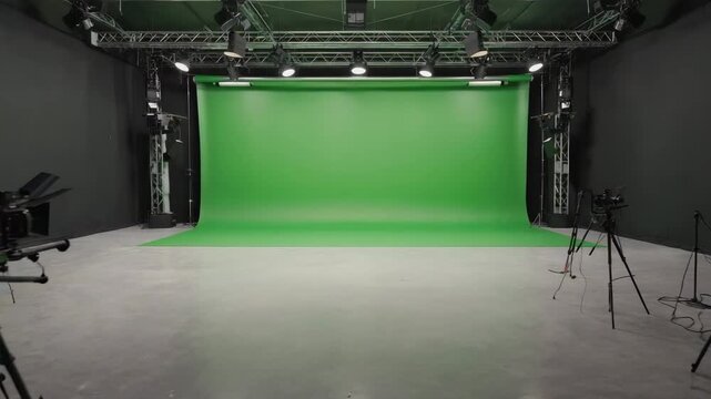 empty stage with spotlight with green screen 