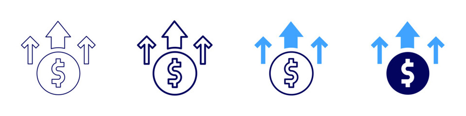 Growth funding icon in 4 different styles. Thin Line, Line, Bold Line, Duotone. Duotone style. Editable stroke