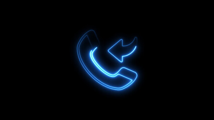 Glowing blue neon phone call back icon illustration against a black background