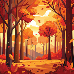 Autumn park landscape with colorful fall leaves, a beautiful nature illustration