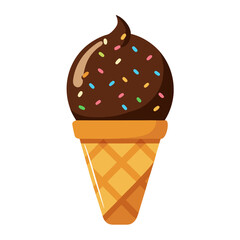 Chocolate Ice Cream Cone with Sprinkles Illustration