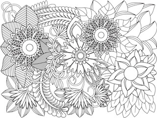 flower-pattern black white adult coloring