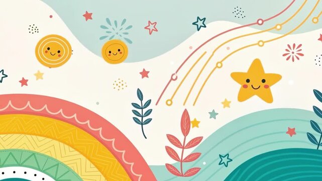 set of kawaii stars, moon, sun, rainbow and clouds isolated on white background. baby cute pastel colors