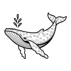 vector illustration of whale fish coloring page 