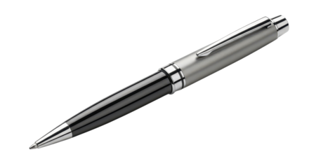 Isolated Modern Black and Silver Ballpoint Pen on White Background