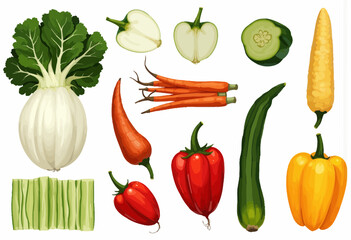 Colorful assortment of fresh vegetables including carrots and peppers  